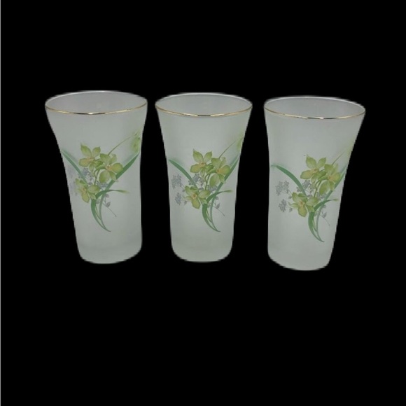 Vintage Set of 3 Frosted Swig Tall Shot Glasses Floral Wheat Grass Design - Picture 3 of 15